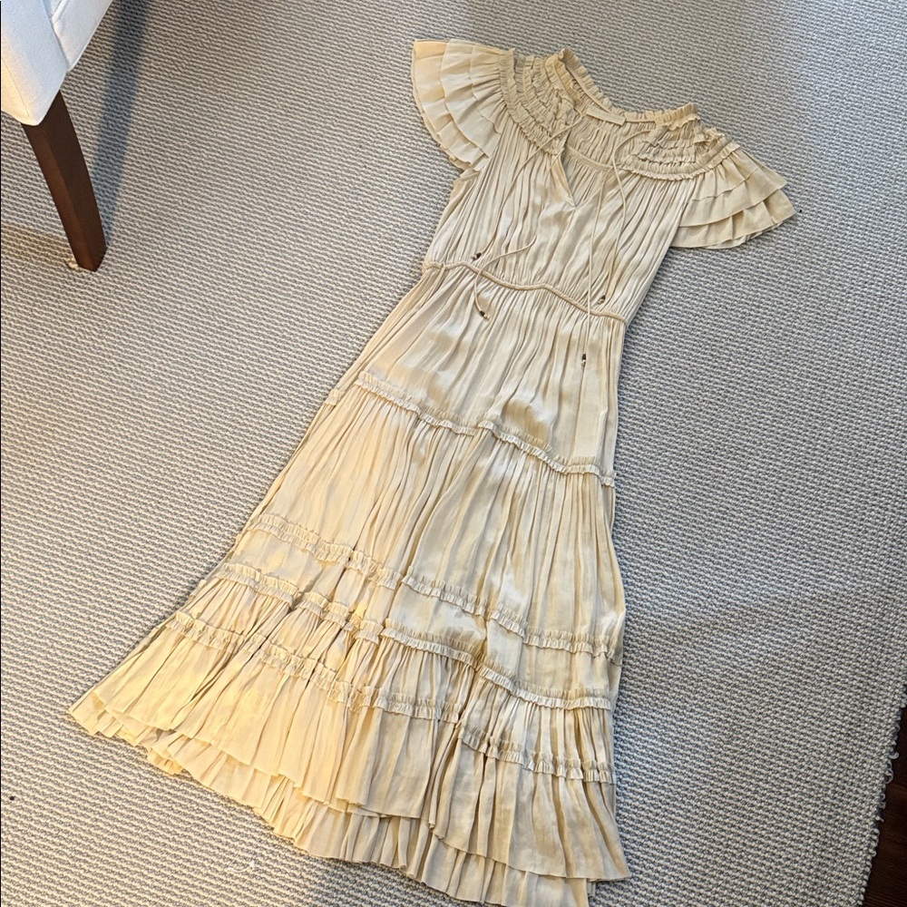 Ulla Johnson Cream Ruffle Midi Dress